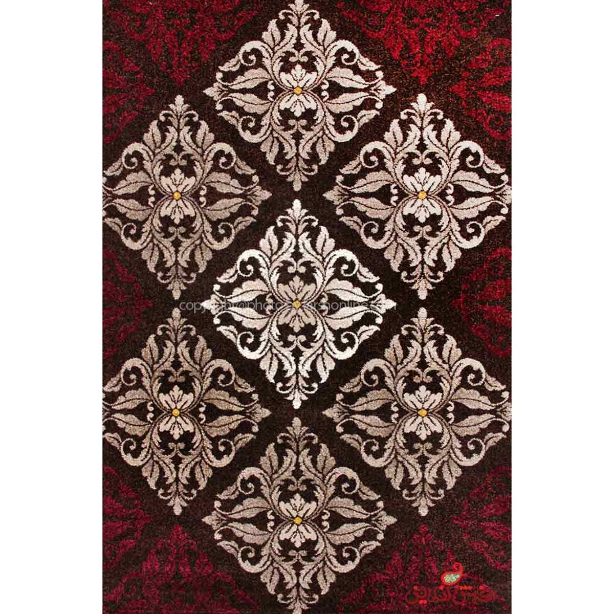 فرش ماشینی  ساوین طرح کرانه قهوه ای