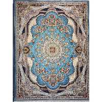 فرش ماشینی 1200 شانه اصل تراکم 3600 طرح شاهچراغ زمینه آبی 12 متری جنس اکرولیک