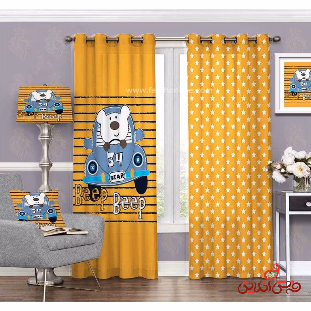 پرده 2عددی کودک طرح مداد خرس و ماشین کد 3168