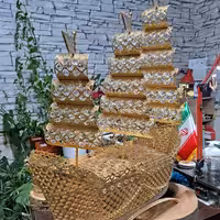 کشتی بزرگ مدل حصیری رنگ طلایی 