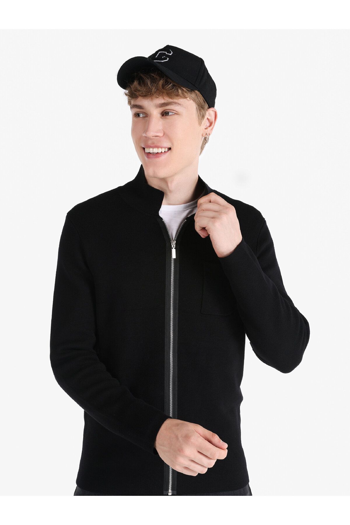 ژاکت جلو باز مشکی مردانه سیاه Slim Fit Zipper Cardigan Colin’s