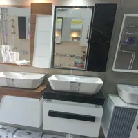 روشویی کابینتی سفید مشکی با آینه و باکس و سنگ گاتریا