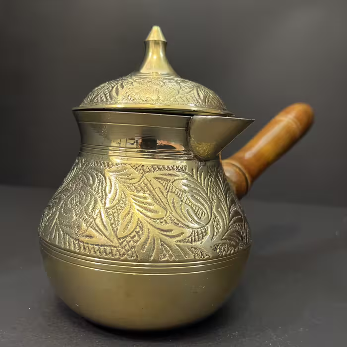 قهوه جوش برنجی هندی دسته چوبی ( 2  کاپ )
