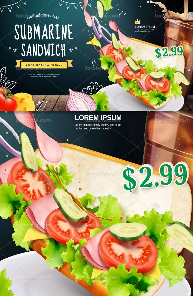 وکتور بنر ساندویچ ژامبون | گرافیک با طعم تربچه