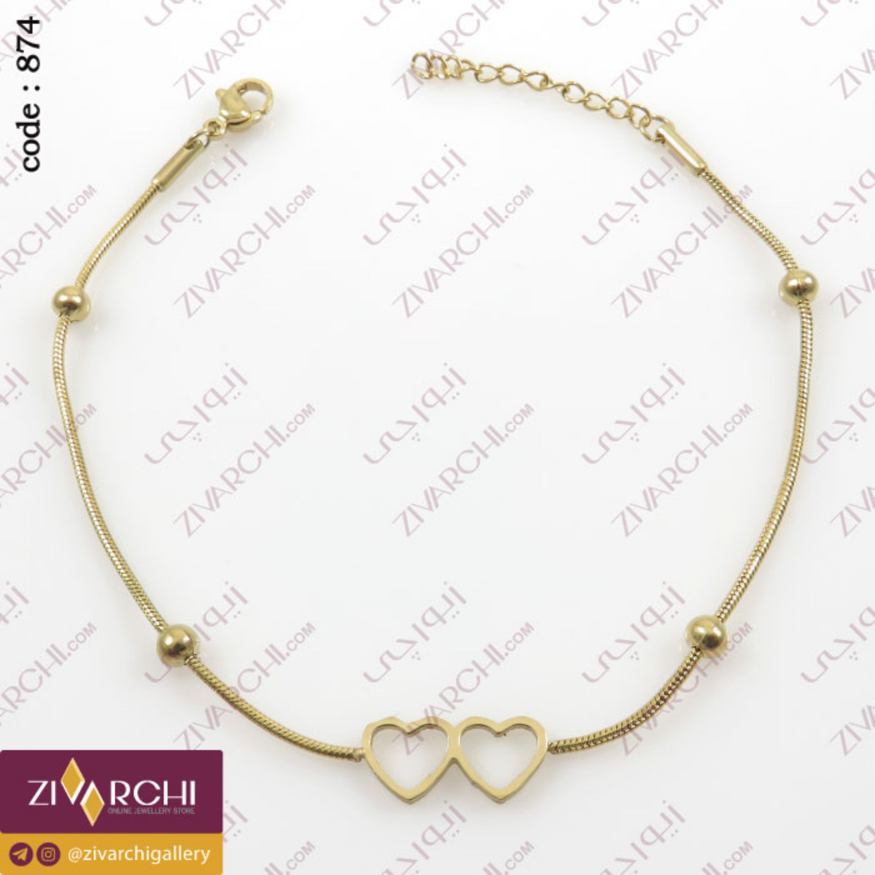 دستبند استیل (طرح دو قلب) 874