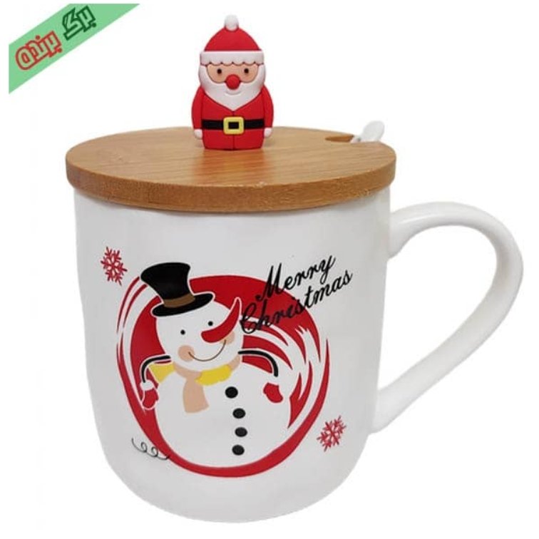 ماگ سرامیکی کریسمس درب بامبو طرح ادم برفی و بابانوئل