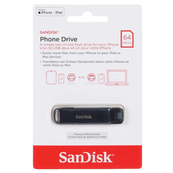 فلش مموری سن دیسک مدل Phone Drive USB Type-C Lightning ظرفیت 64 گیگابایت