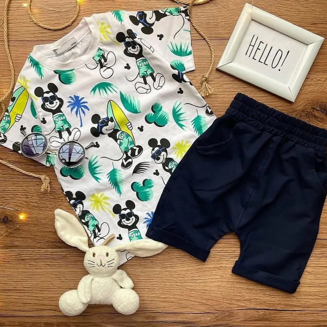 ست تیشرت و شلوارک میکی موس اسپرت مجلسی سایز 40-45-50-لباسبچه