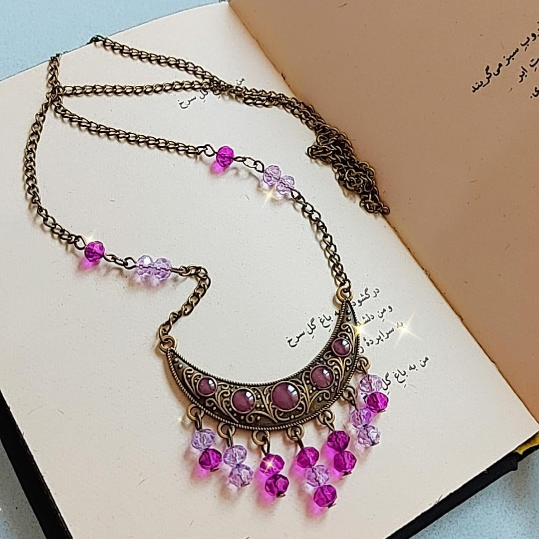 گردنبند زنانه رومانتویی کشکولی بنفش