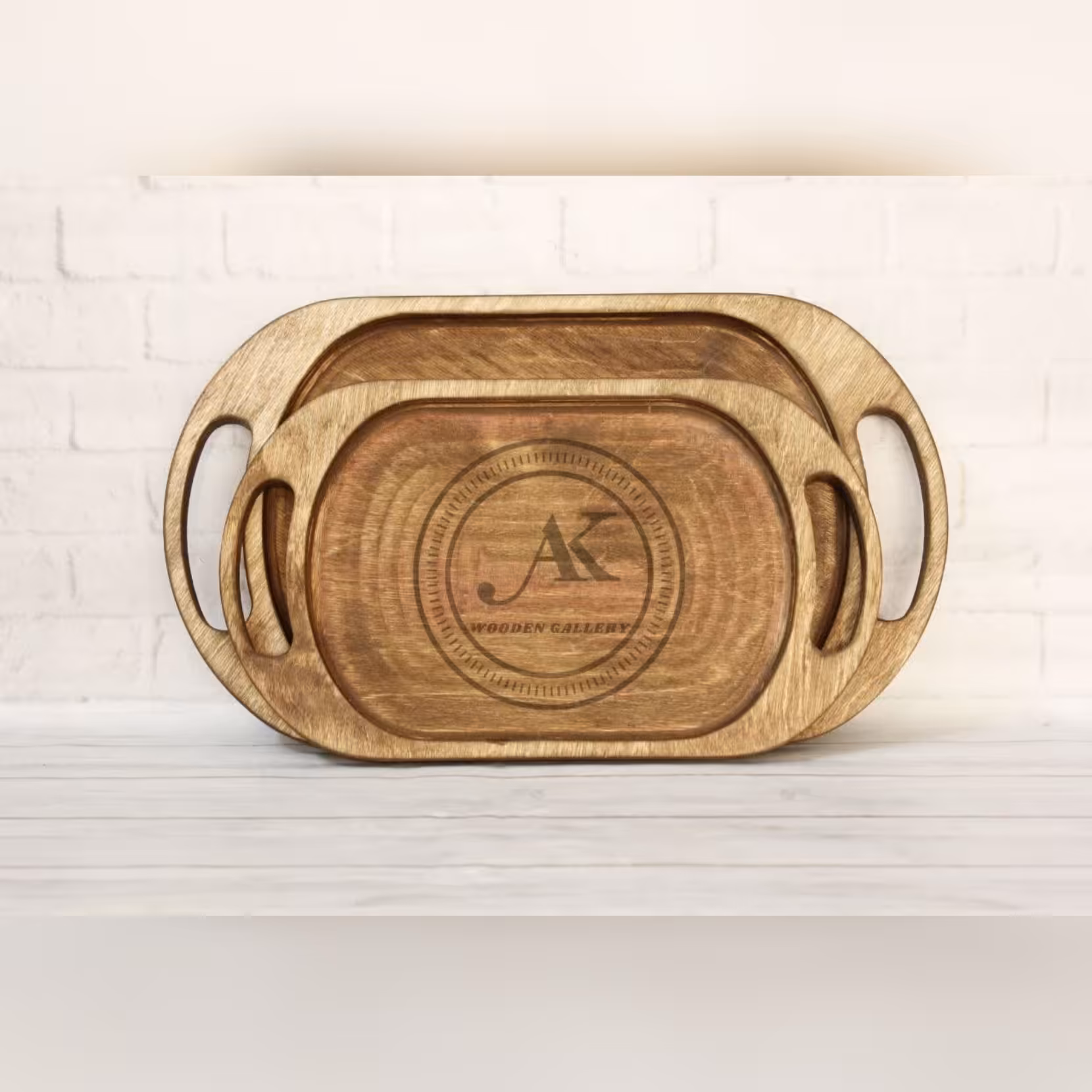 سینی چوبی دسته دار بیضی جفتی