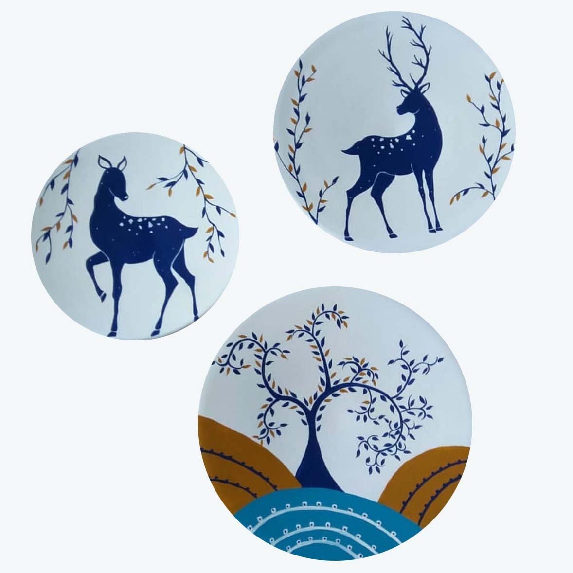 ست دیوارکوب سفال گوزن آبی سنتی جدید نقاشی دکوری