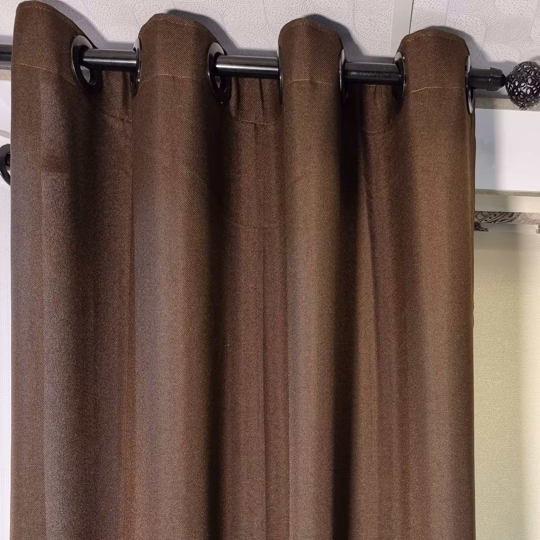 پرده آماده کتان گونی بافت رنگ قهوه ای سوخته ،مدل پانچ در ابعاد 140×275کد 256