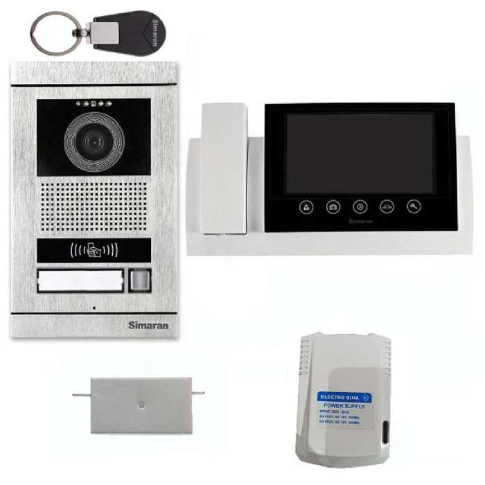 پکیج کامل دربازکن تصویری سیماران یک واحده. مانیتور 7اینچ حافظه دار کلیدلمسی و پنل کارتی همراه با قفل بازکن و ترانس