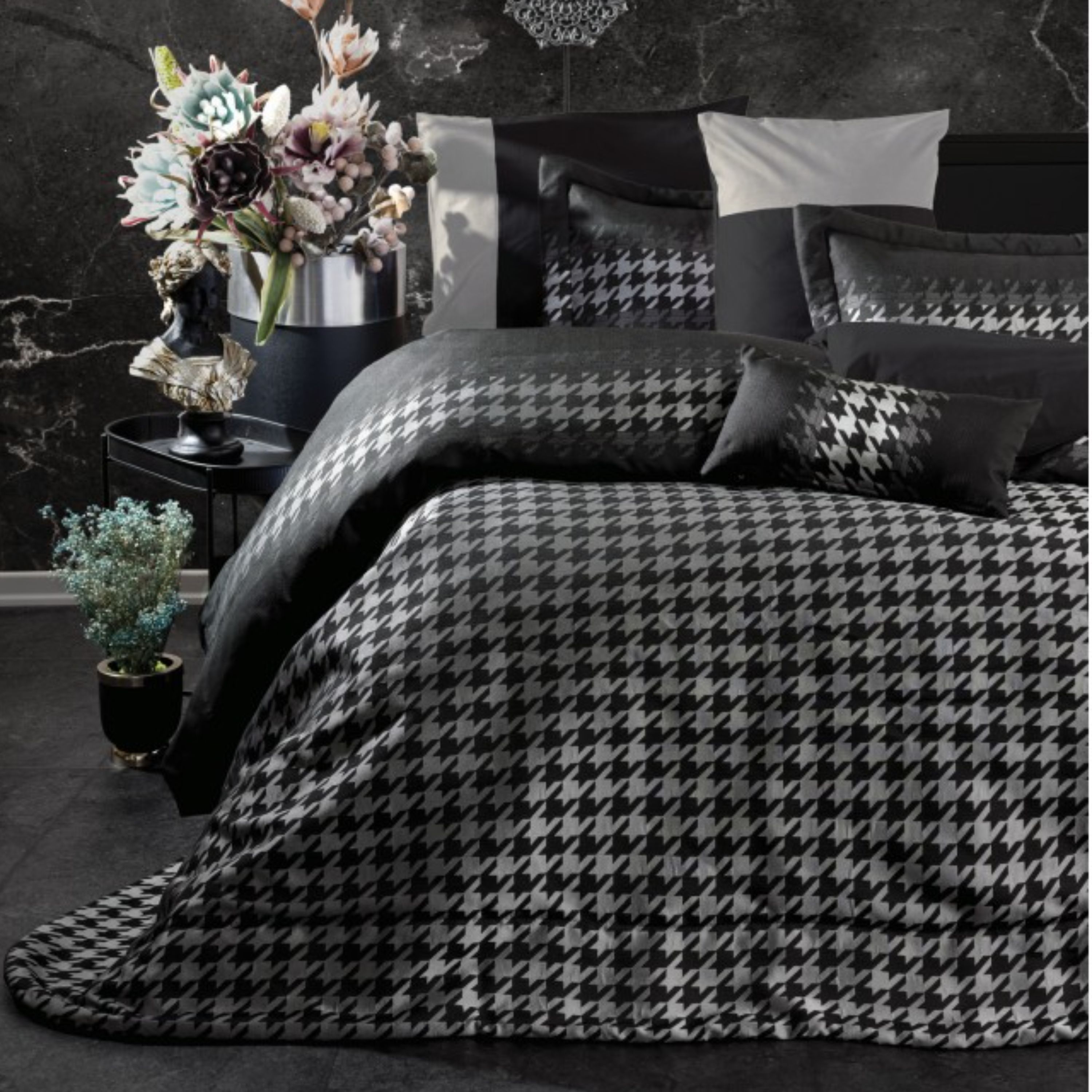 رو تختی و ست ملحفه کاتن باکس مدل Light Dazzle Siyah-Gri تکنفره 6 تکه