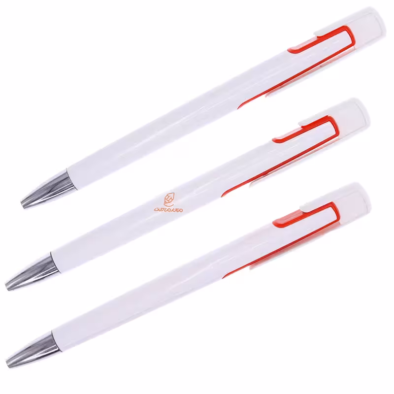 خودکار فشاری آبی تبلیغاتی 002 بدنه قرمز بسته 50 عددی