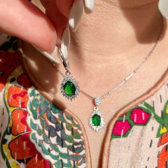 نیم ست نقره جواهر ی