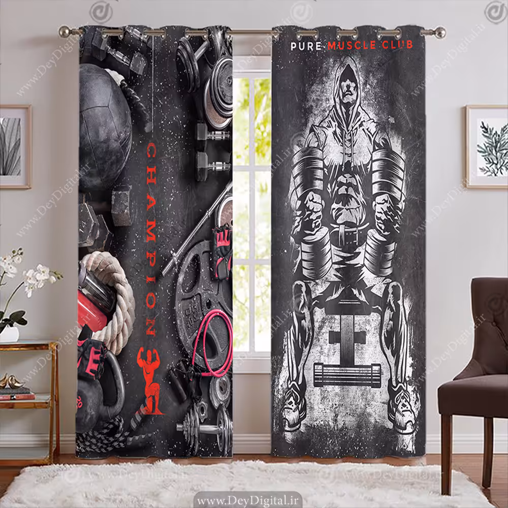 پرده پانچ باشگاه طرح خلاقانه بدنسازی و عنوان چمپیون با زمینه و تم طوسی WA-1878-s