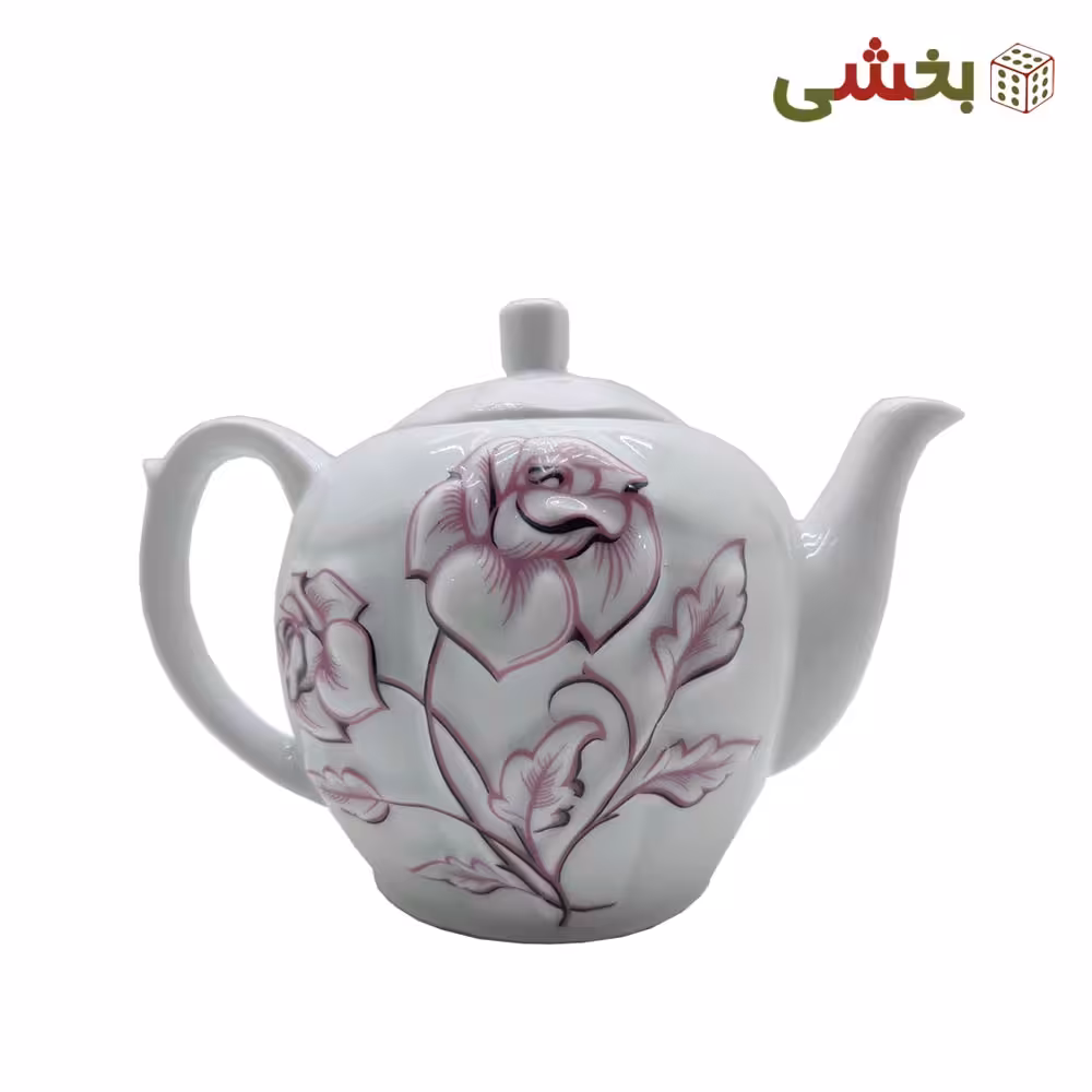 قوری سرامیکی طرح گل برجسته سایز متوسط