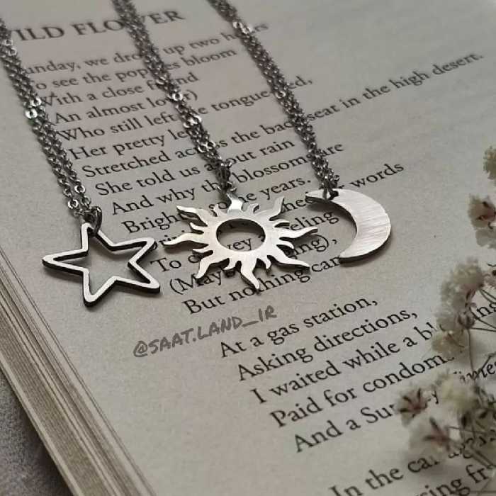 گردنبند ست سه نفره( ماه و خورشید و ستاره ) هرسه باهم فقط159 استیل و رنگثابتند