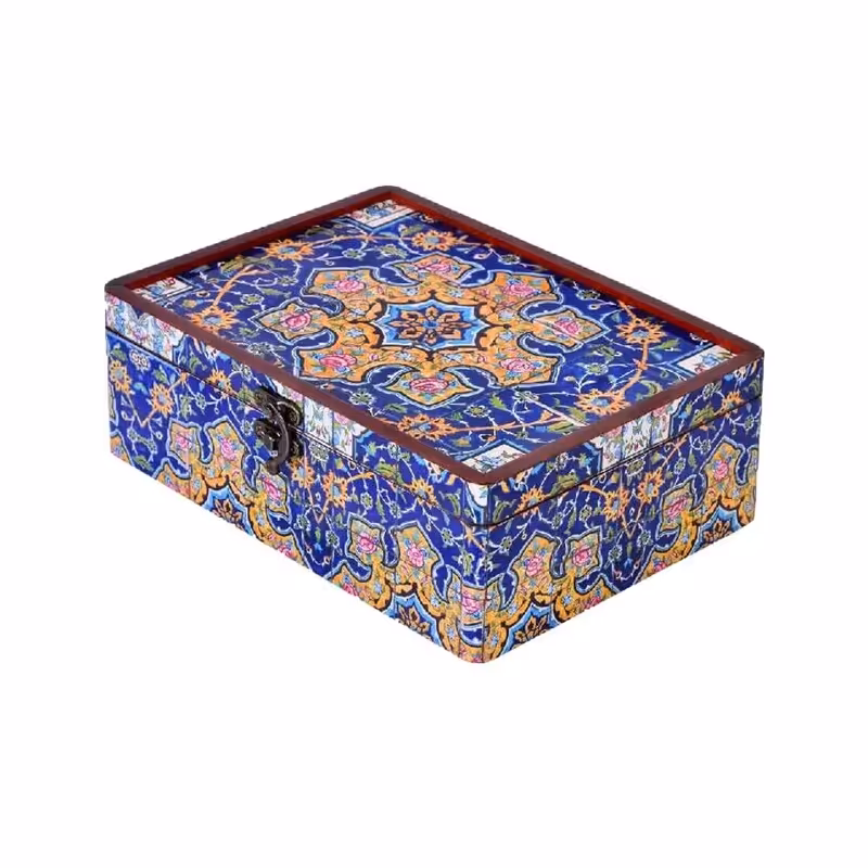 02601011-صندوقچه دکوپاژ بزرگ مستطیل23در17در8-ستاره-ماهد