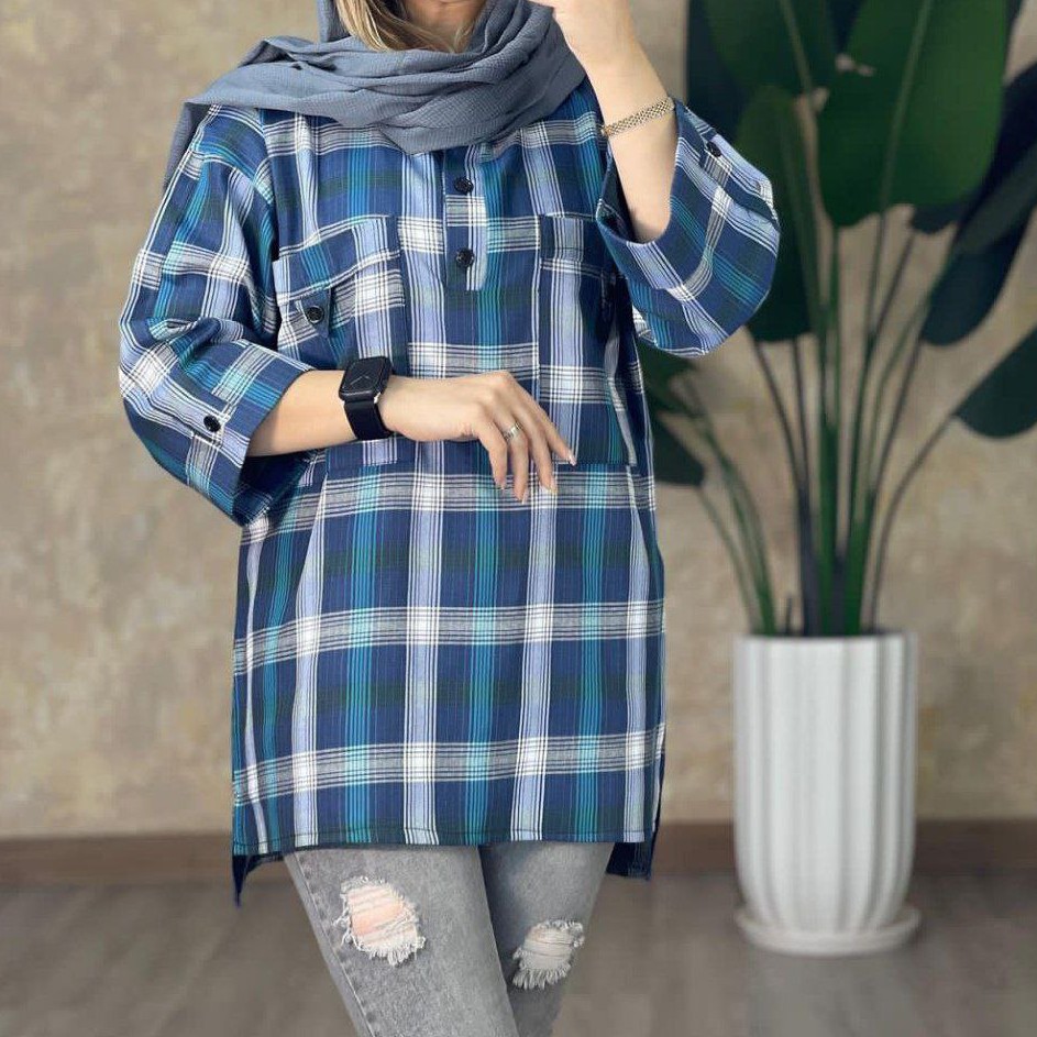 مانتو چهارخونه بهاره ارسال رایگان سه تا پنج روز جنس نخ پنبه