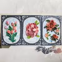 سه لت گل اسکالپچر (هنر جدید برجسته سازی) سه بعدی سه محصول آخر در ابعاد 20 در 30 تماما کار دست