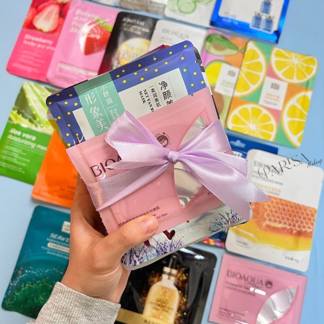 10 عدد ماسک ورقه ای روشن کننده جوانساز مرطوب کننده آبرسان ضد لک ضد جوش سفید کننده ضد پیری ضدچین چروک