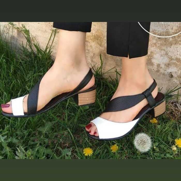 کفش چرم طبیعی تابستانی نسیم رنگ سفید-مشکی