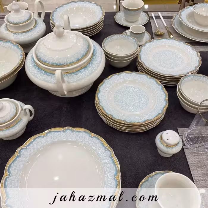 سرویس چینی پردیس طرح دانیلا فیروزه ای 98 پارچه بن چاینا