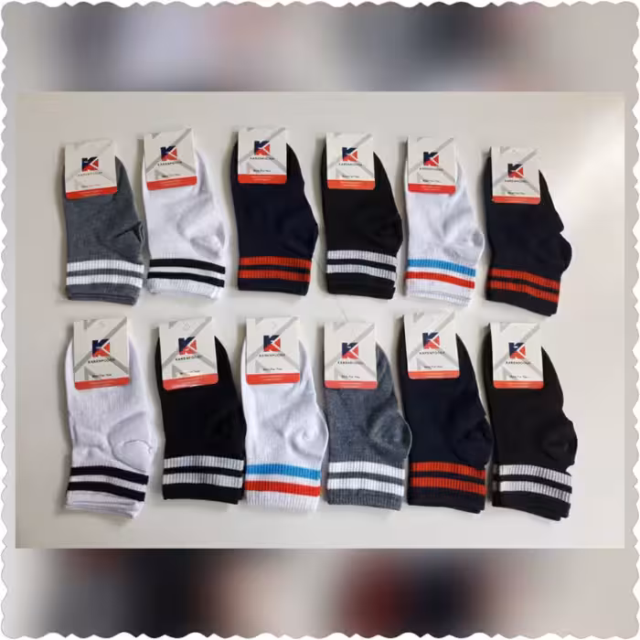 12 جفت جوراب نیم ساق اسپورت دو خط زنانه و مردانه