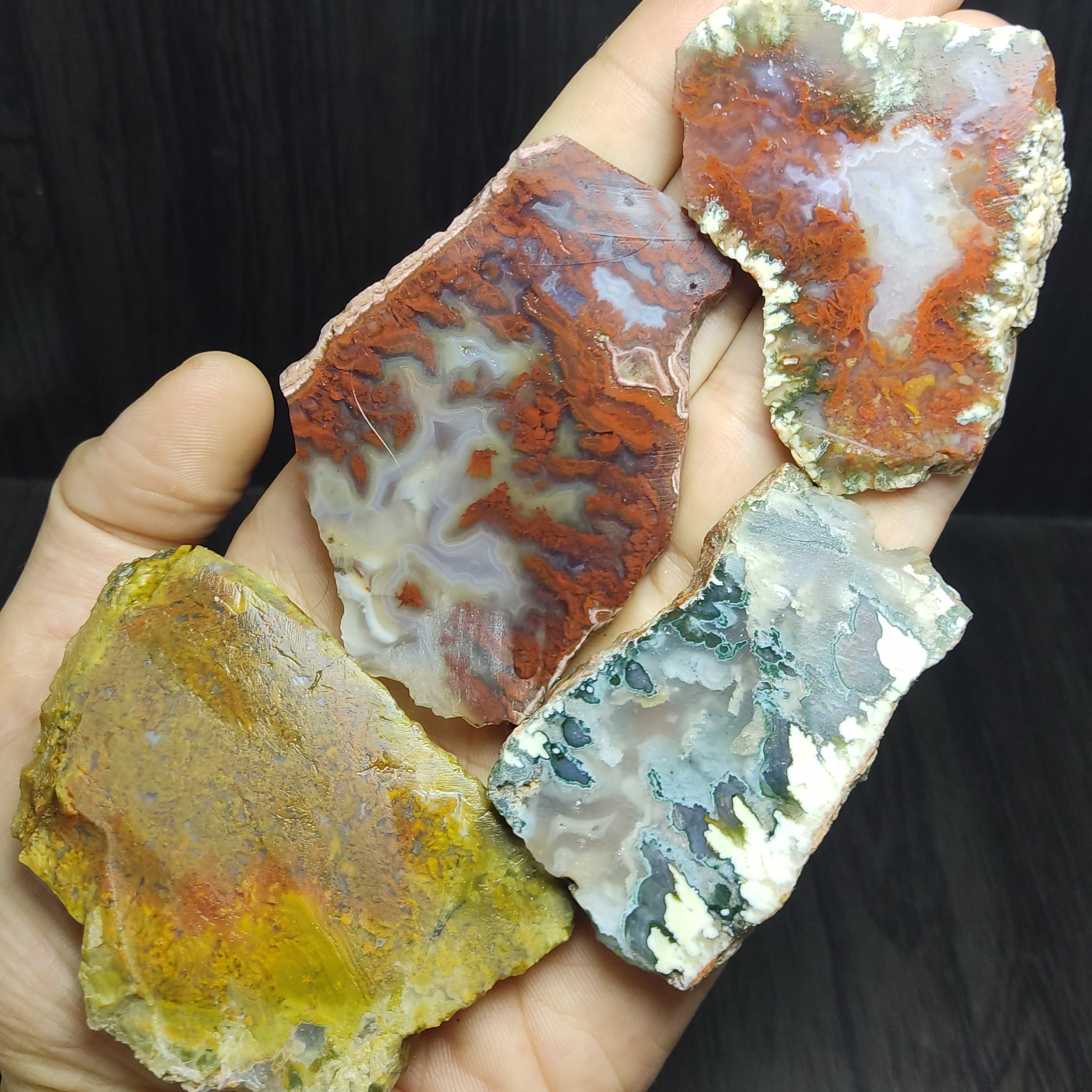 پک چهار عددی اسلایس عقیق شجر چند رنگ بسیار زیبا و کمیاب و کلکسیونی و قابل تراش 