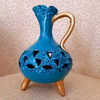 ظرف سفالی طرح سنتی اصیل نقطه کوبی طلایی مناسب دکوری بوفه کادو هدیه هنری کاردست پتینه دکوپاژ  از غرفه فدک فاطمه کاظمی