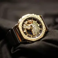 ساعت  مچی جی شاک GA2100 های کپی تمام قاب فلزی دور طلایی (جیشاک GShock) تنظیم اتوماتیک با پایتخت کشورها،اتولایت اتوماتیک