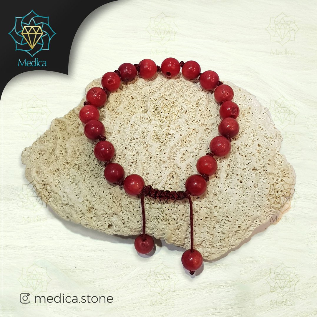 دستبند مرجان سرخ طبیعی red coral (مهره سایز 8 دور مچ 17 سانت)