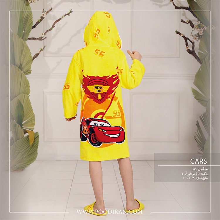 حوله پالتویی کودک پودایران سایز 90 ماشین های زرد