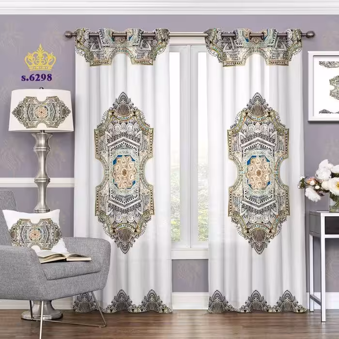 پرده تصویری جدید پذیرایی پانچ دو قواره آماده طرح اسلیمی کد 6298