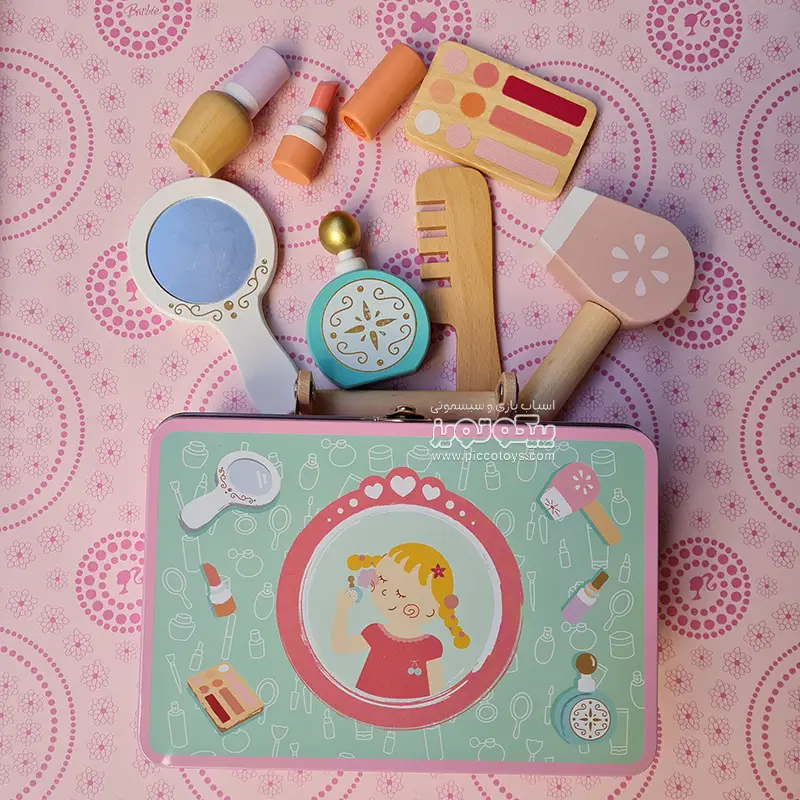 ست اسباب بازی لوازم آرایشی چوبی با کیف فلزی کد KZ-18