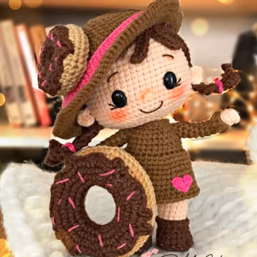 عروسک بافتنی دختر،دختر شکلاتی، 22 سانتی متر، بافتی تمیز و حرفه ای