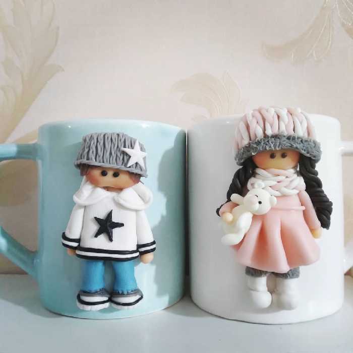 ماگ عروسکی دخترو پسر زمستانی