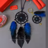 اویز ماشین و جاسوئیچی طرح دریم کچر ست رنگ ابی مشگی