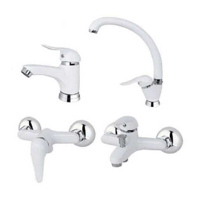 شیرآلات دسته اردکی سفید کروم ست 4 تیکه (ارسال با تیپاکس و به صورت پس کرایه)