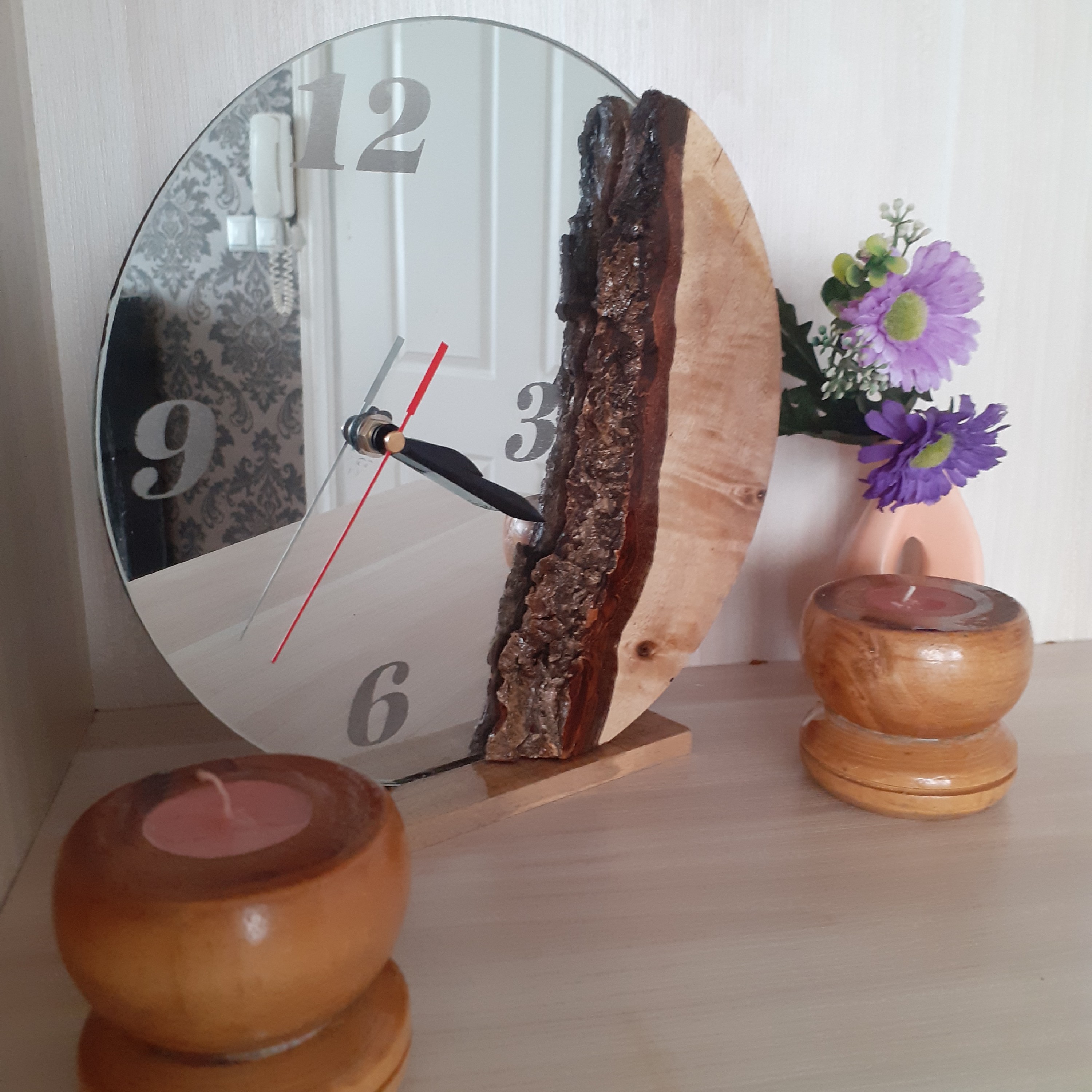 آینه شمعدان چوبی مدل ساعت