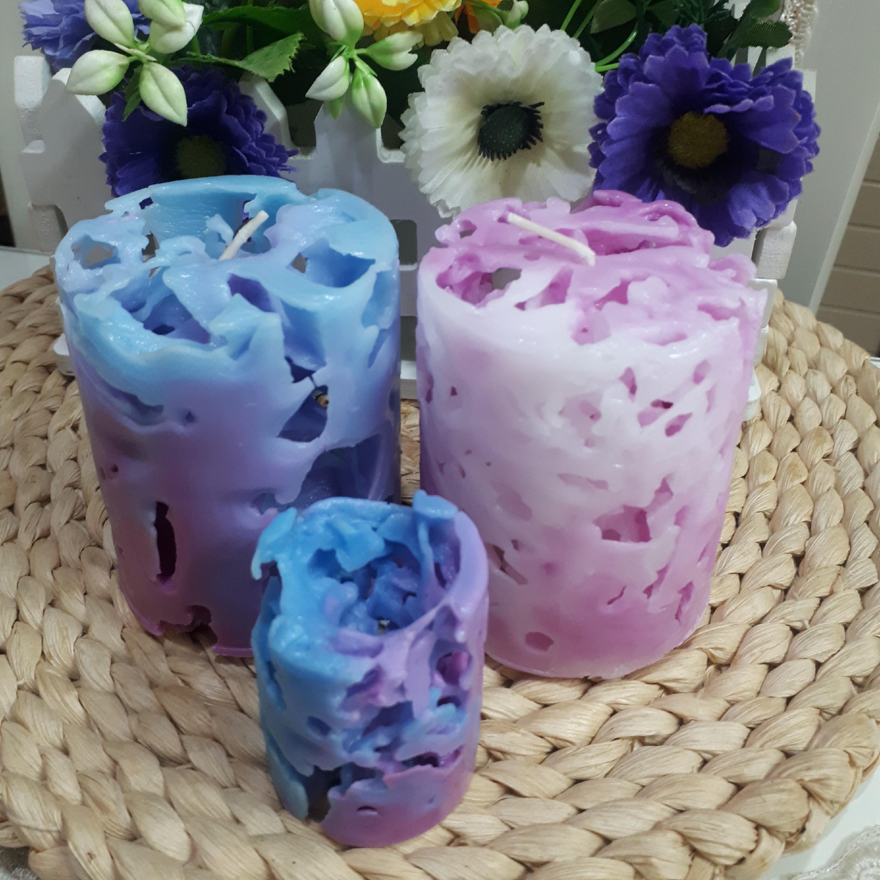 شمع  استوانه ای  یخی دو رنگ  در سایز 10 در 5 