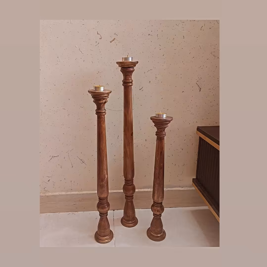 شمعدان چوبی سه تایی خراطی