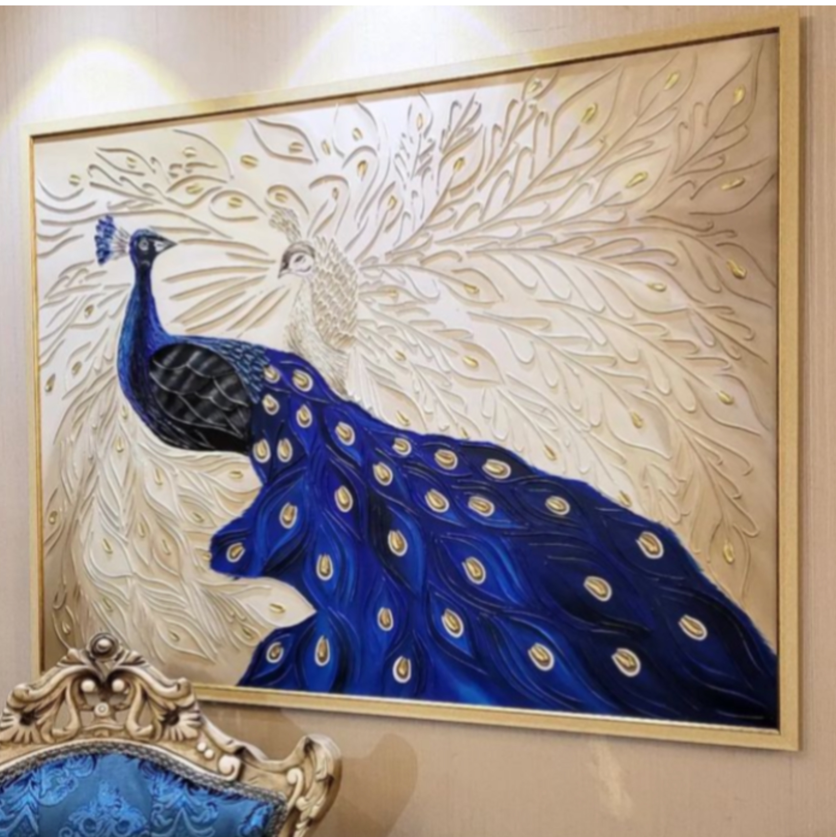 تابلو دکوراتیو طلاووس برجسته ابعاد 100در 80