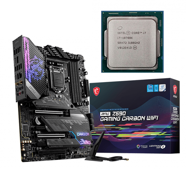 مادربرد ام اس آی مدل MPG Z590 GAMING CARBON WIFI سوکت 1200 باندل با پردازنده Core i7-10700K