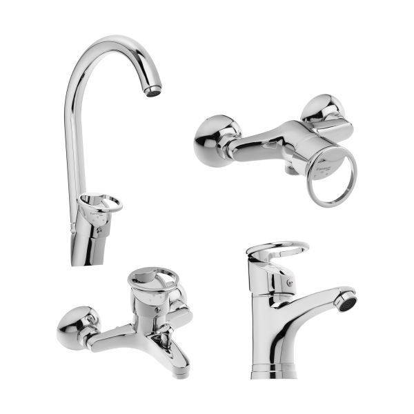 ست چهارتیکه شیرآلات النگویی کروم عصایی