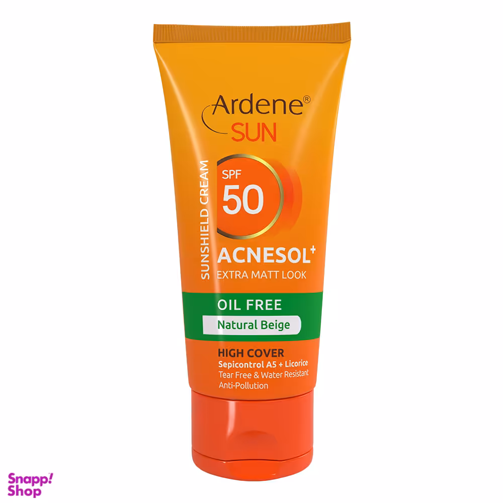 کرم ضد آفتاب آردن (Ardene) سان مدل آکنه سول پلاس اس پی اف-50 فاقد چربی بژ هلویی 50 گرم