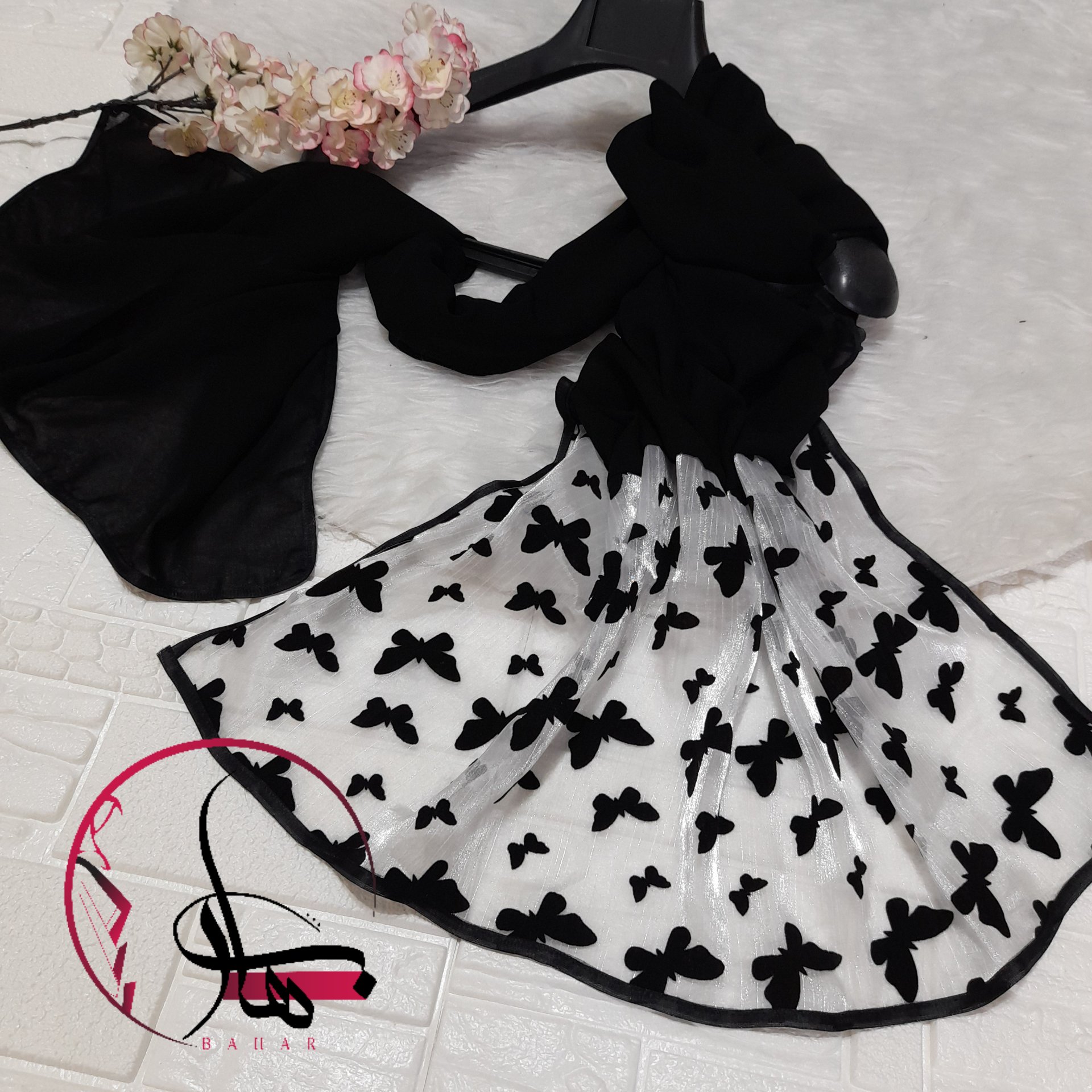 شال حریر کرپ دانتل پروانه