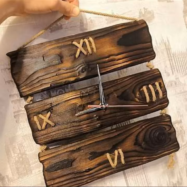 ساعت دیواری چوب و کنف 